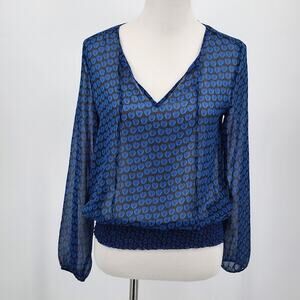 H&M Lightweight Sheer V-Neck Peasant Top Smocked Bubble Waist Women's Sz 4 S